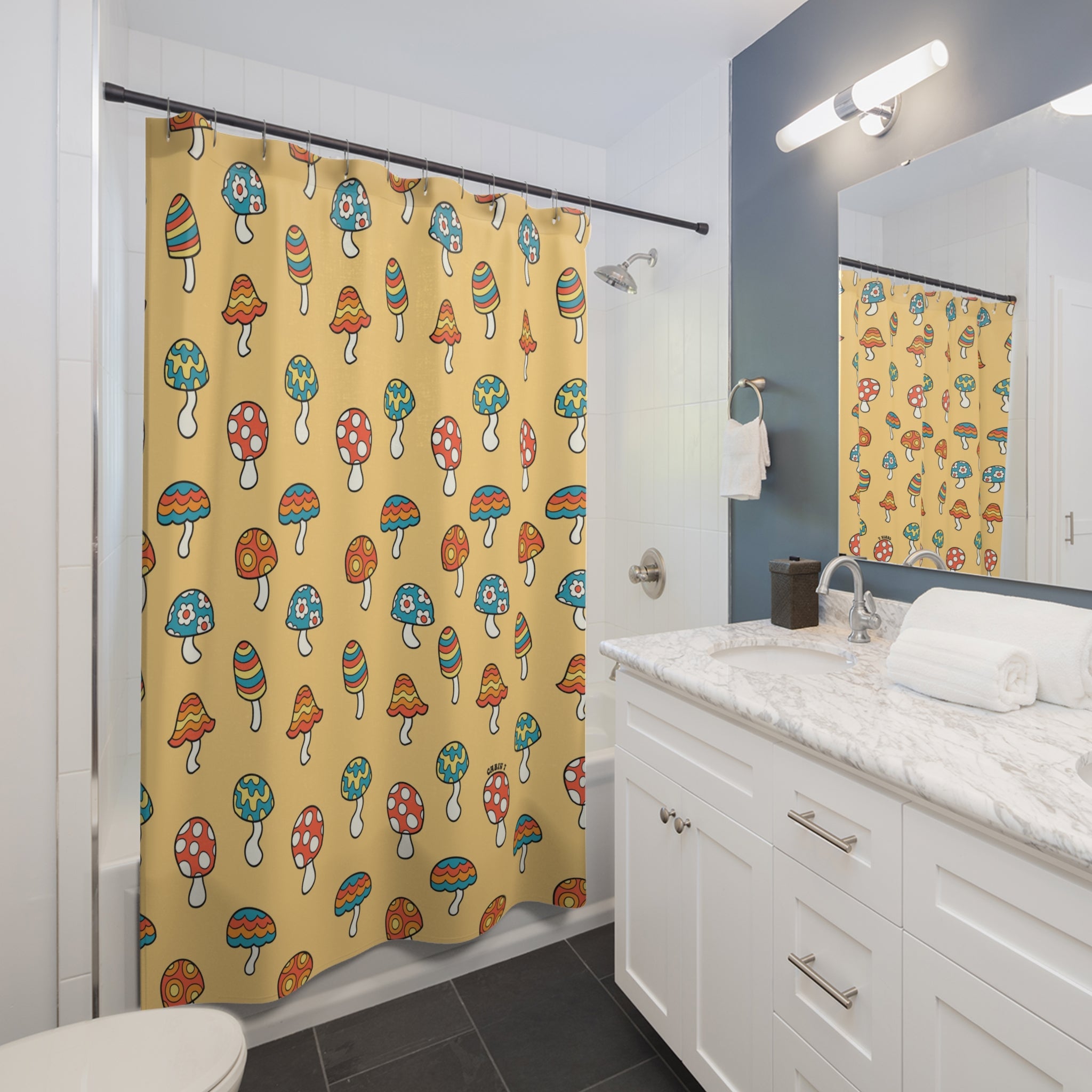 Golden Shrooms Shower Curtain