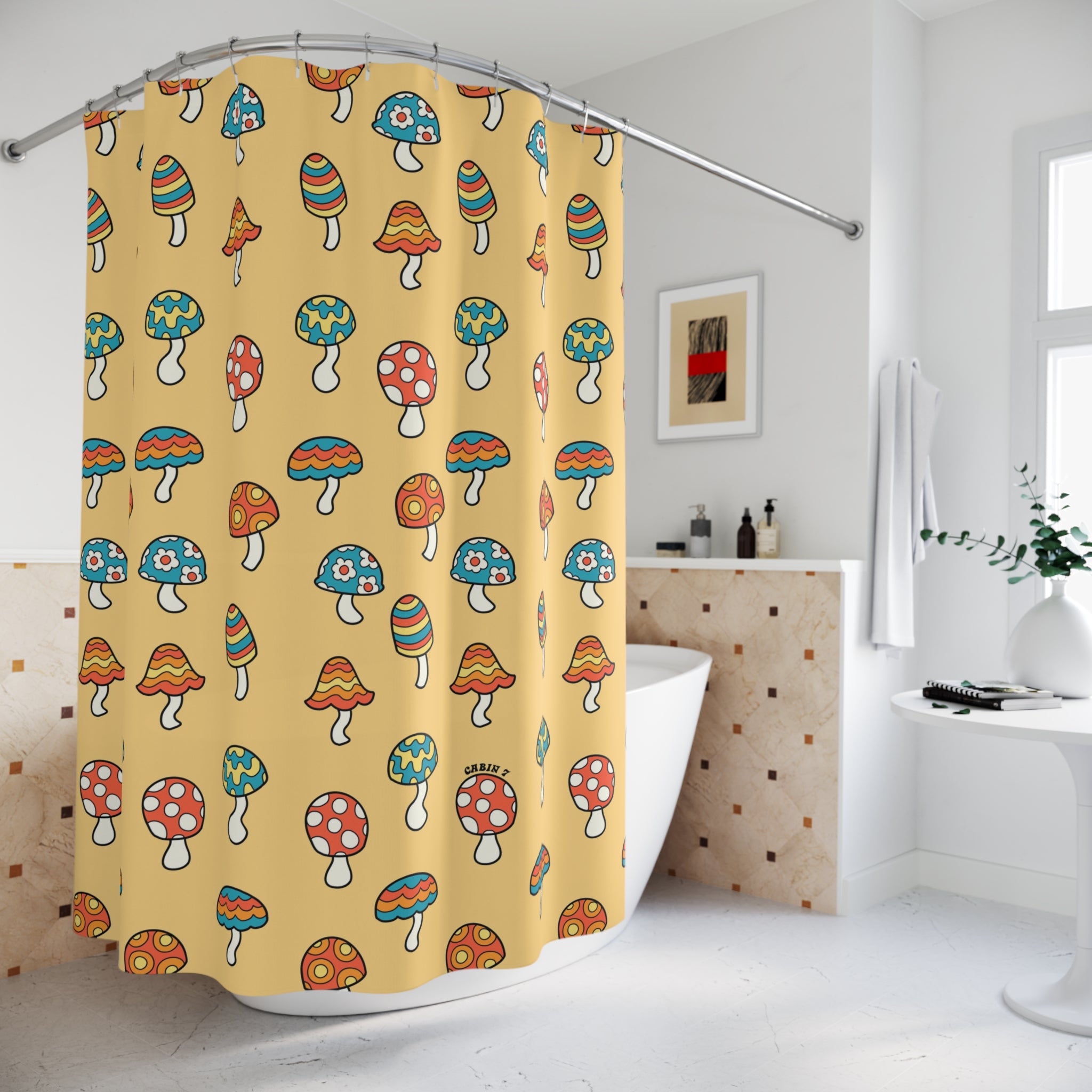 Golden Shrooms Shower Curtain