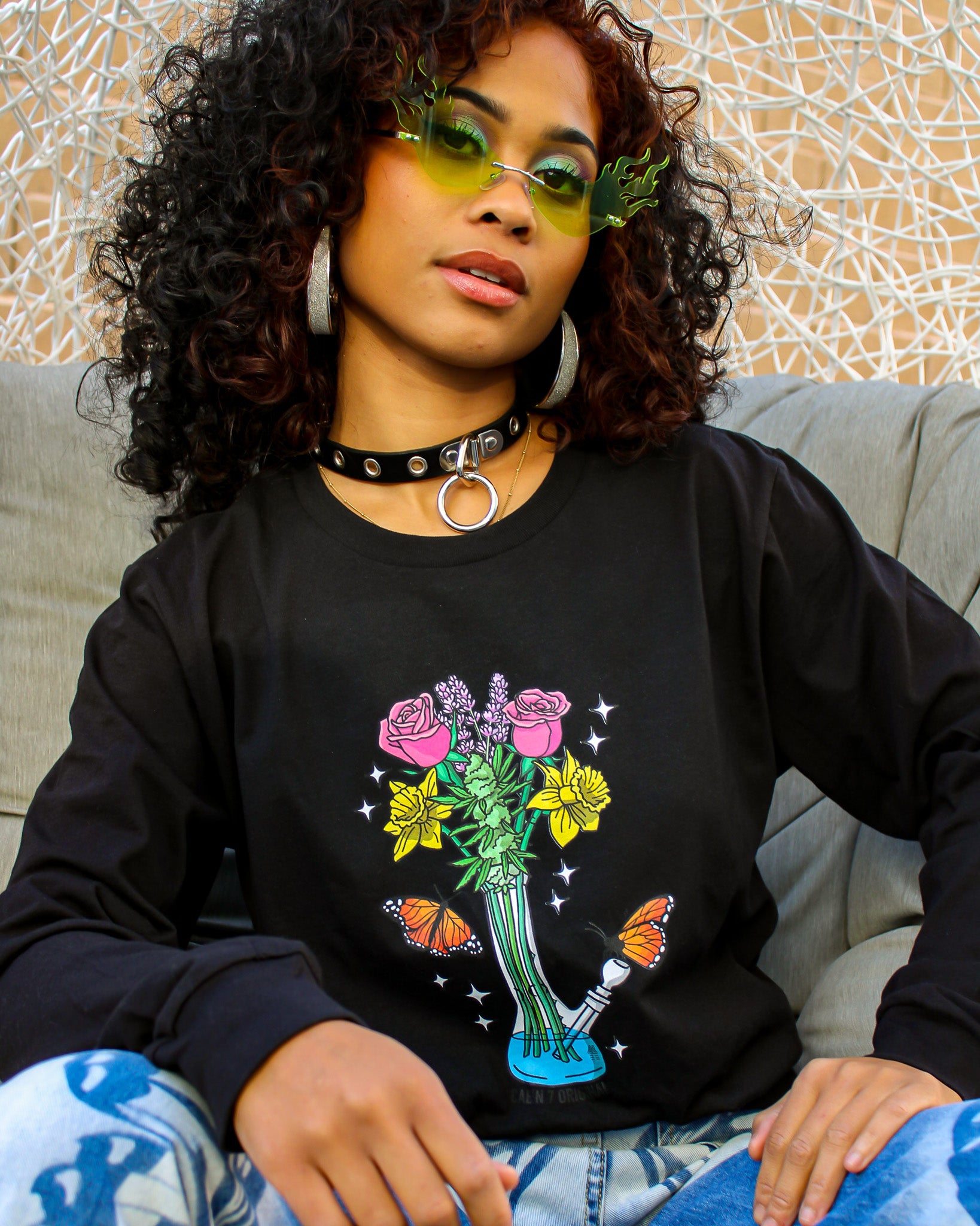 Bong Bouquet Long Sleeve T-Shirt - Black