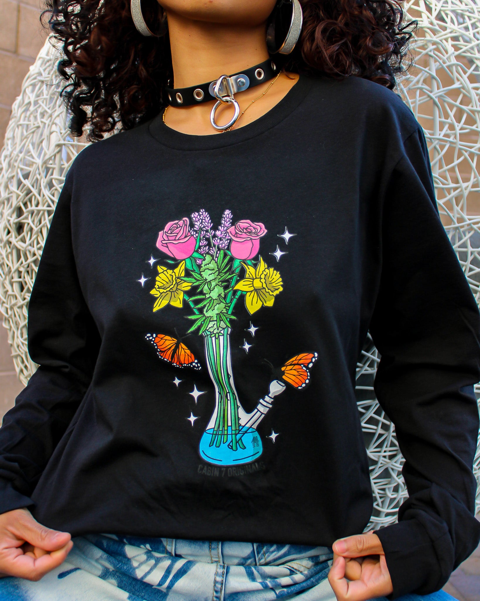 Bong Bouquet Long Sleeve T-Shirt - Black