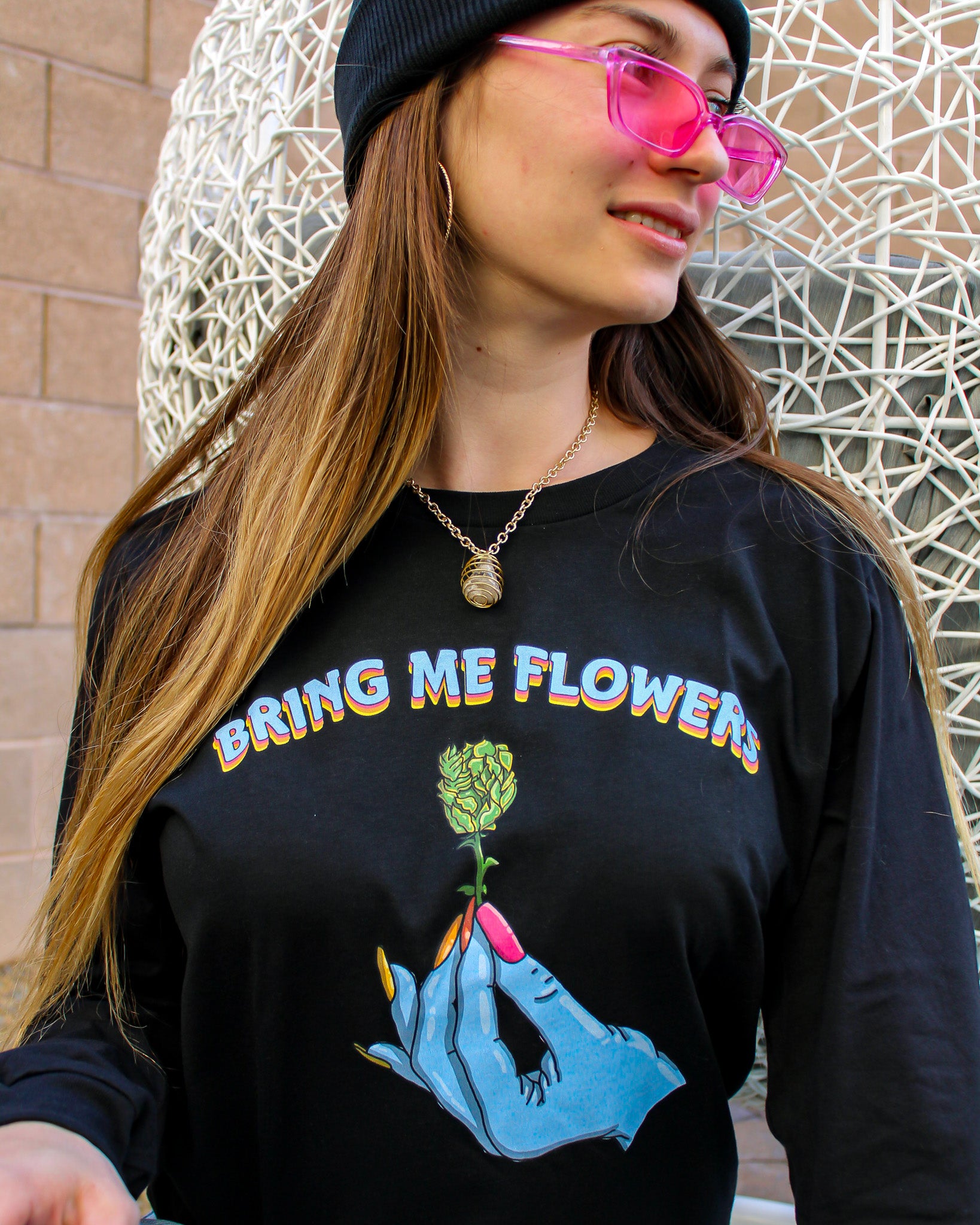 Bring Me Flowers Long Sleeve T-Shirt - Black
