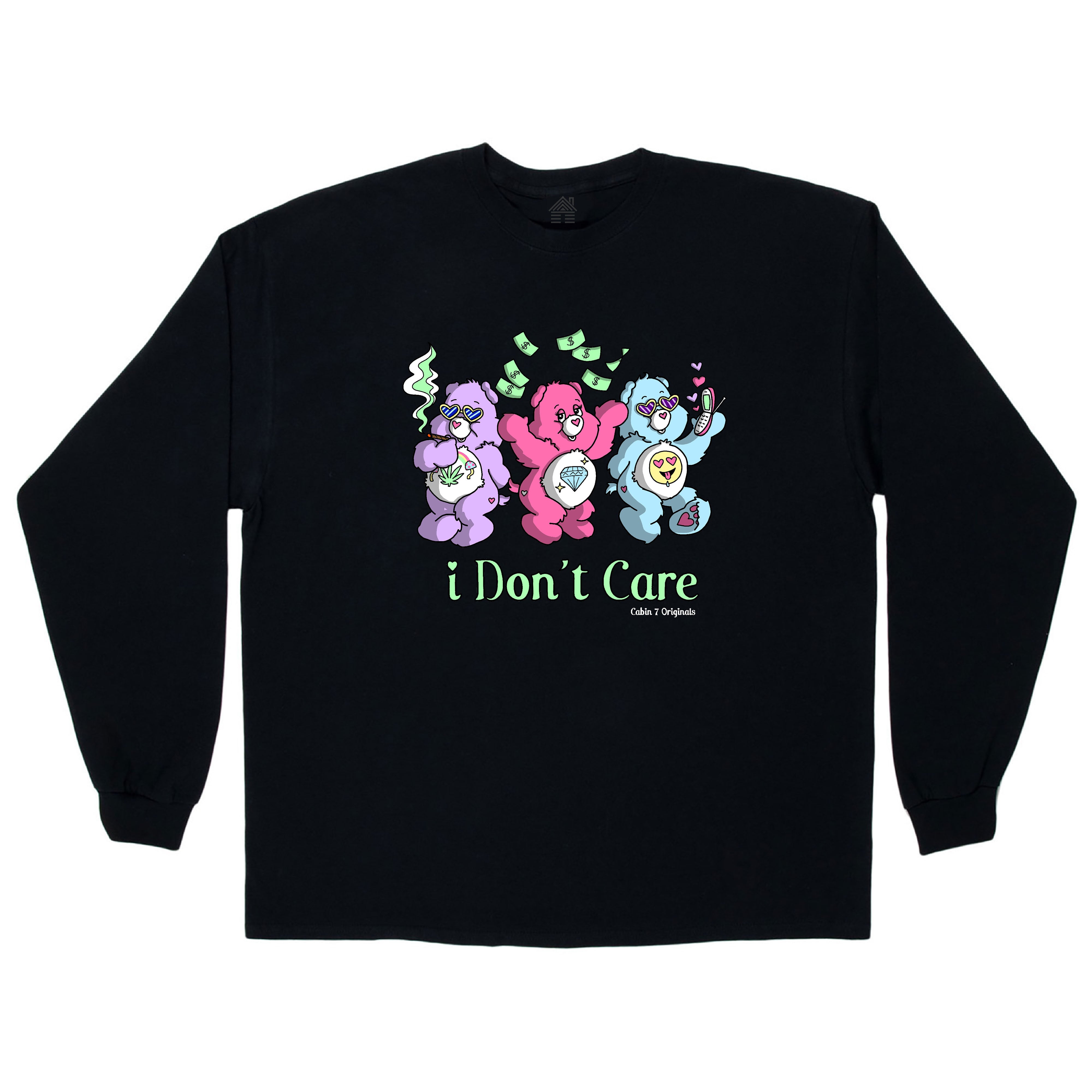I Don't Care Long Sleeve - BLACK