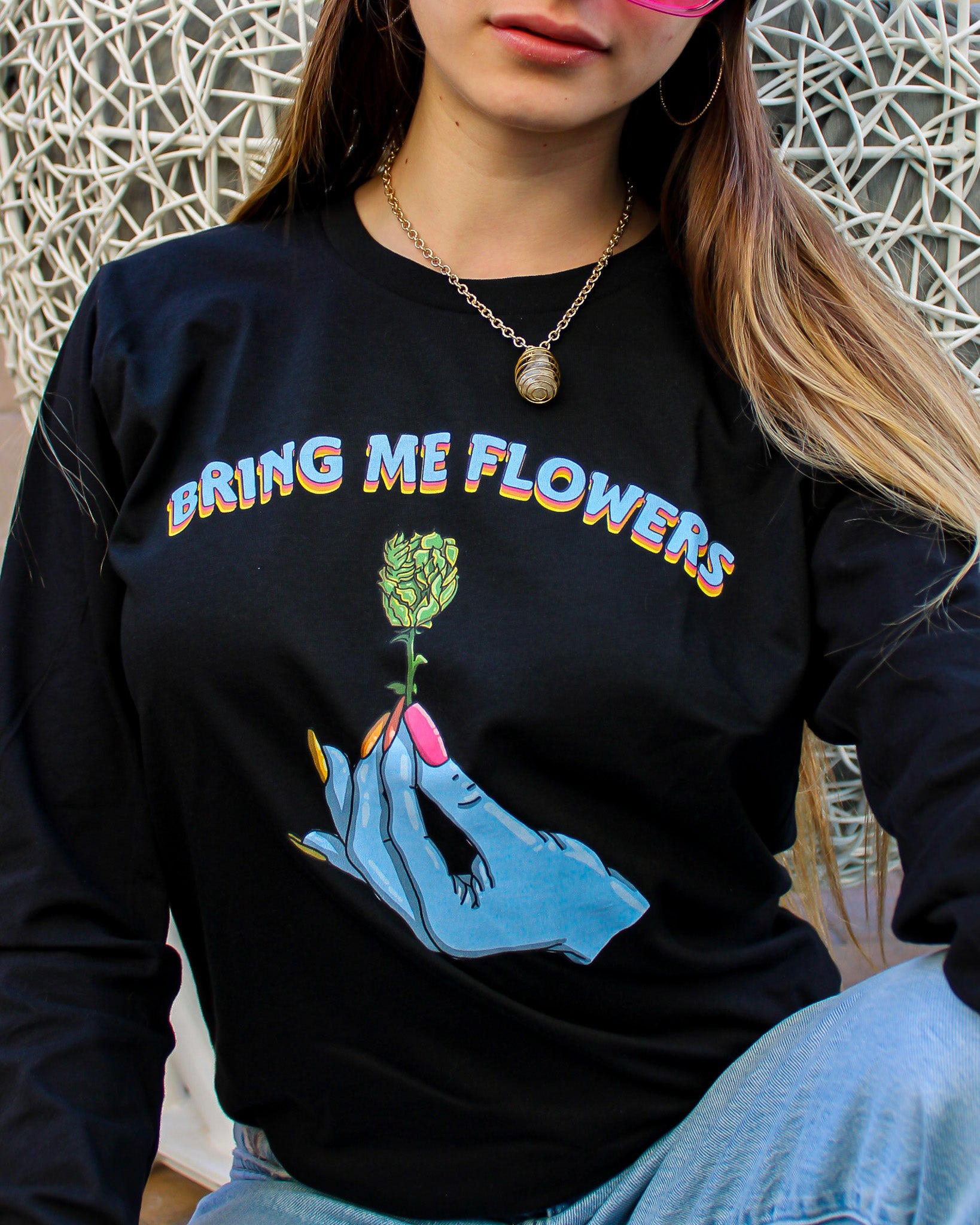 Bring Me Flowers Long Sleeve T-Shirt - Black